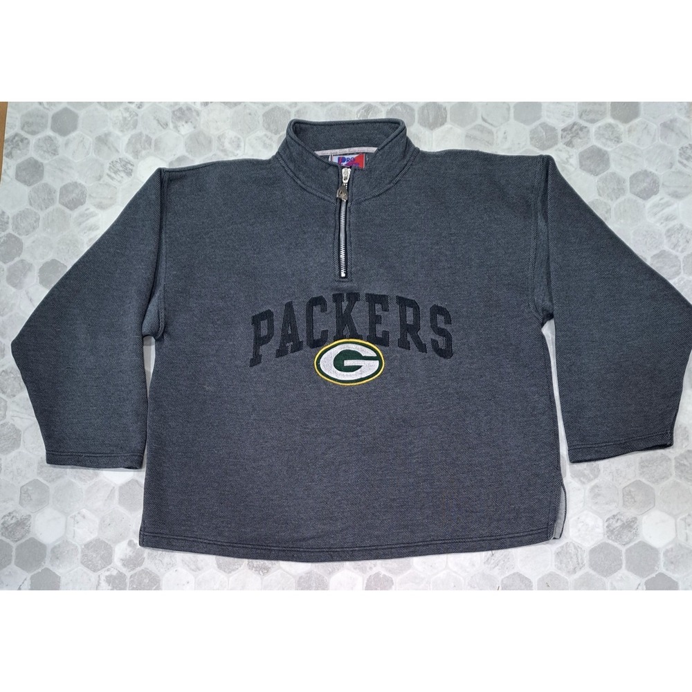 Vintage Green Bay Packers Pro Player 1/4 Zip Pullover Sweater Gray Men's Large